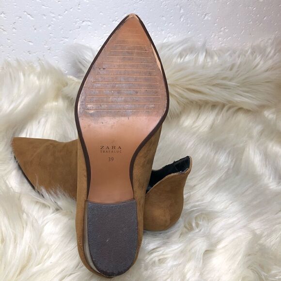 Zara Trafaluc cognac Cut Out Faux Suede Booties 39 - Picture 6 of 7